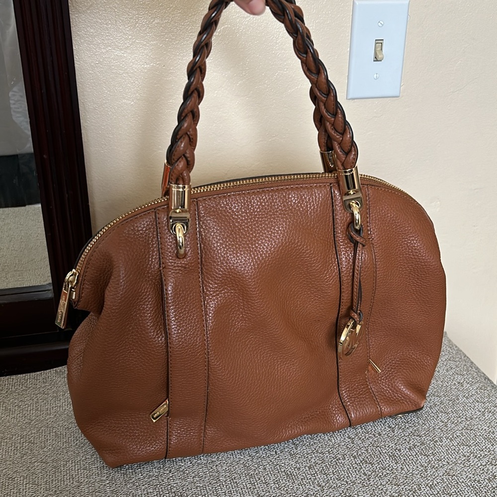 Michael Kors Naomi Large Bowling Handbag Brown Leather Satchel